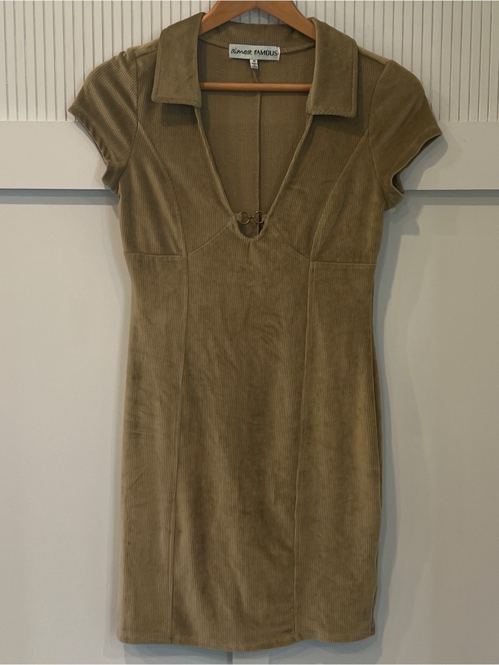 Almost Famous Olive Corduroy Mini with V-Ring Detail